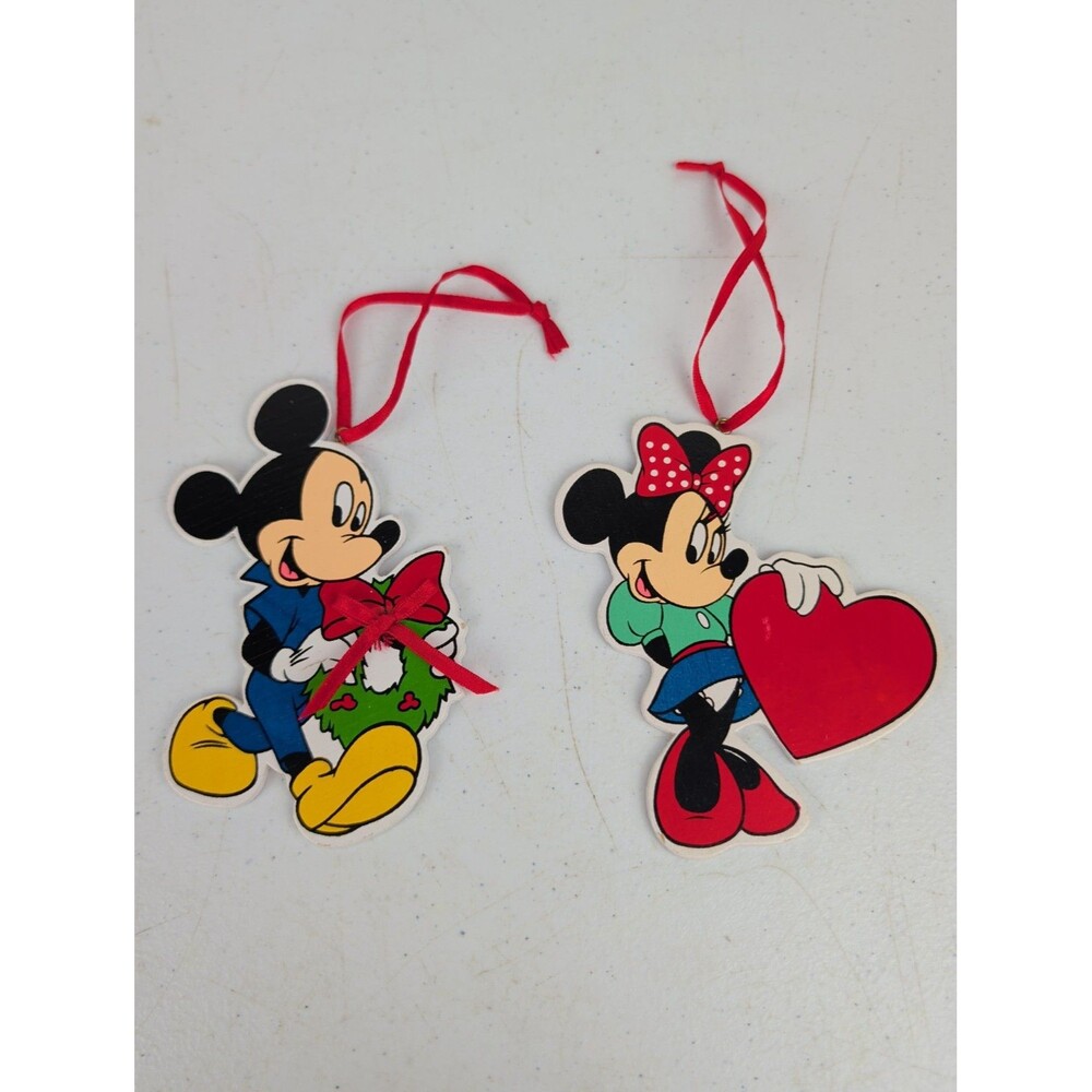 2 VTG Mickey Minnie Mouse Ornament Walt Disney Wood Christmas Holiday Kurt Adler